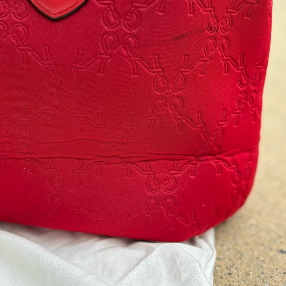 Roberta di Camerino Red Tote with Bamboo Handles Monogram Design - Picture 8 of 16